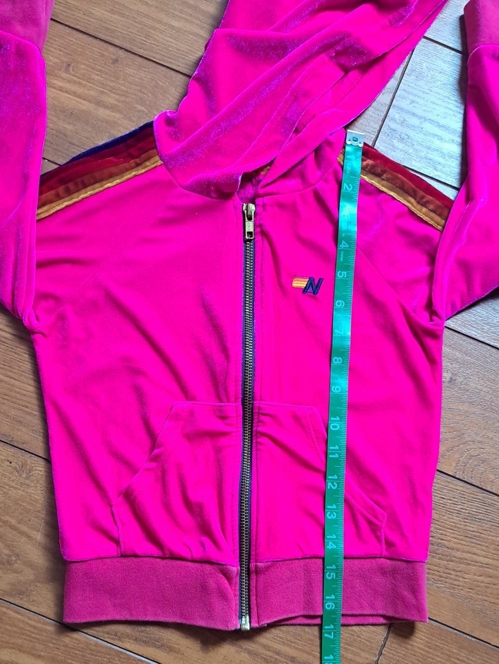 Aviator Nation Kids Neon Pink Velvet 5 Stripe Zip Hoodie Size 6 - Picture 10 of 10